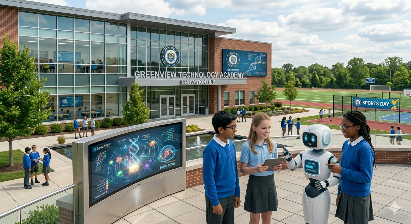 Students learning with AISTeA's AI tutor in a modern classroom